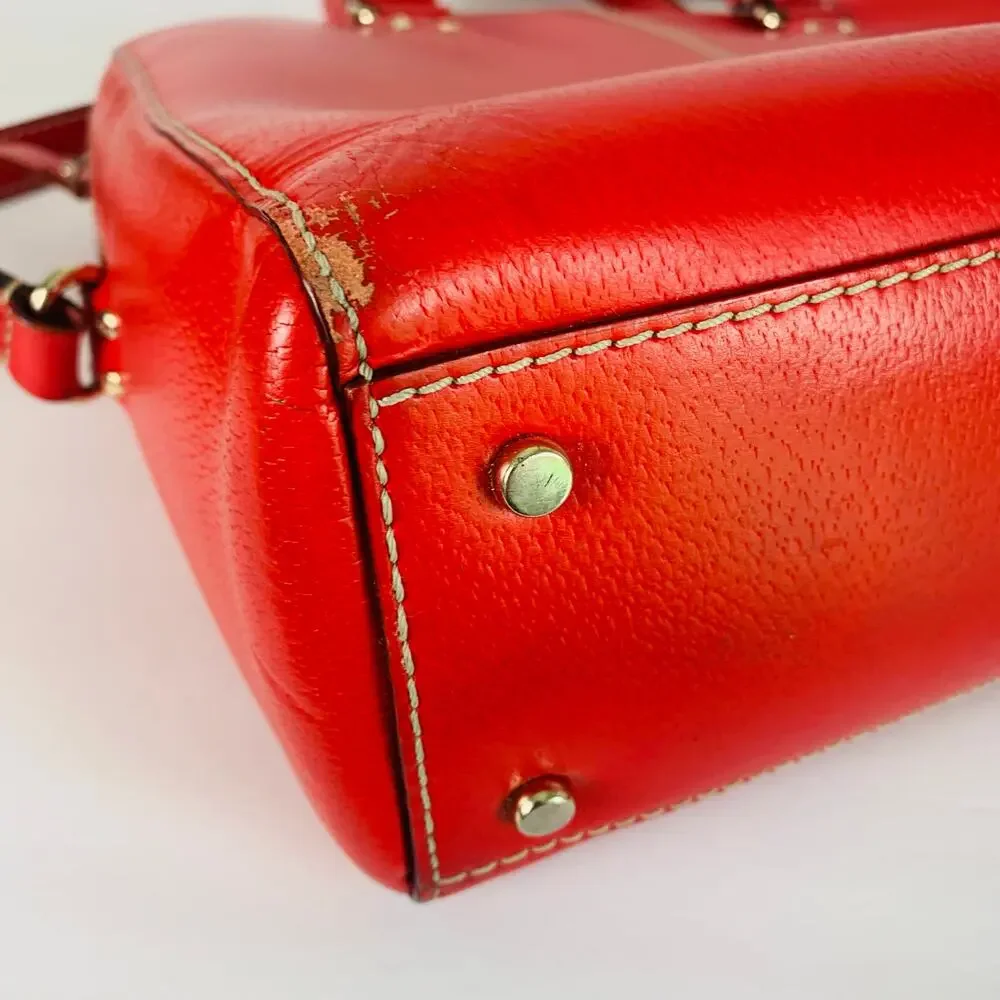 Kate Spade Red Leather Satchel Crossbody Bag Gold Hardware Polka Dot Lining